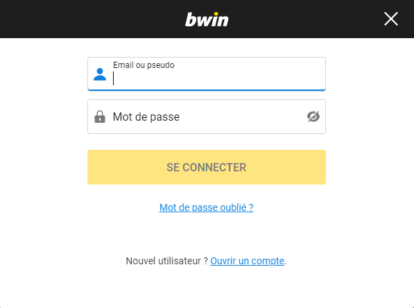 Interface de connexion des membres du casino BWin