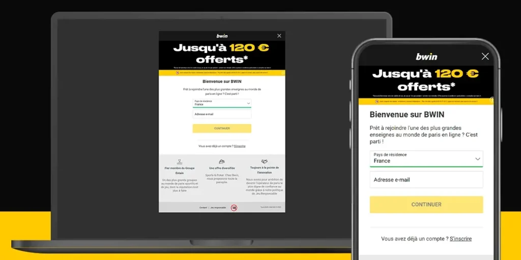 Création de compte sur l'application mobile Bwin