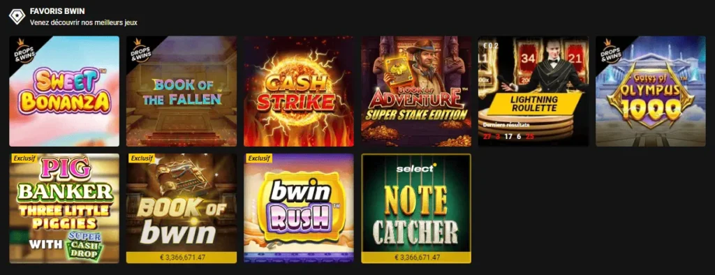 Sélection de jeux populaires sur BWin Casino